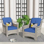 Ensemble de 2 chaises de jardin en rotin tressé à dossier haut - Résine PE tressée à la main - Acier thermolaqué - Coussins inclus