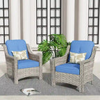 Ensemble de 2 chaises de jardin en rotin tressé à dossier haut - Résine PE tressée à la main - Acier thermolaqué - Coussins inclus