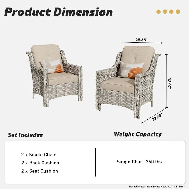 Ensemble de 2 chaises de jardin en rotin tressé à dossier haut - Résine PE tressée à la main - Acier thermolaqué - Coussins inclus