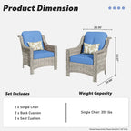 Ensemble de 2 chaises de jardin en rotin tressé à dossier haut - Résine PE tressée à la main - Acier thermolaqué - Coussins inclus