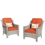 Ensemble de 2 chaises de jardin en rotin tressé à dossier haut - Résine PE tressée à la main - Acier thermolaqué - Coussins inclus