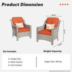 Ensemble de 2 chaises de jardin en rotin tressé à dossier haut - Résine PE tressée à la main - Acier thermolaqué - Coussins inclus