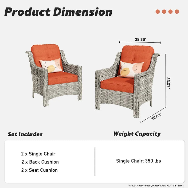 Ensemble de 2 chaises de jardin en rotin tressé à dossier haut - Résine PE tressée à la main - Acier thermolaqué - Coussins inclus