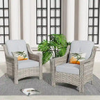 Ensemble de 2 chaises de jardin en rotin tressé à dossier haut - Résine PE tressée à la main - Acier thermolaqué - Coussins inclus