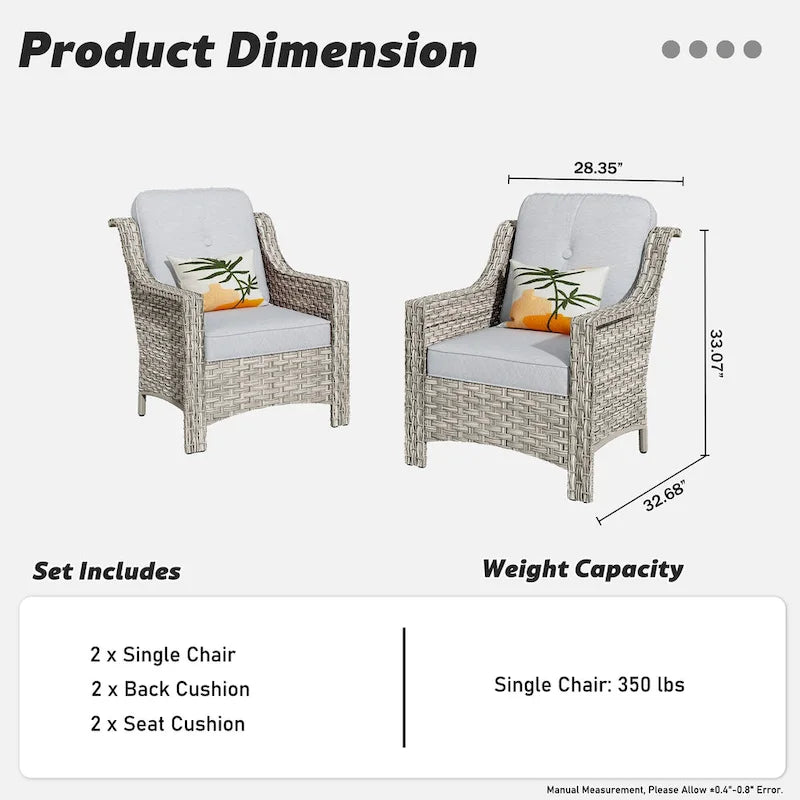 Ensemble de 2 chaises de jardin en rotin tressé à dossier haut - Résine PE tressée à la main - Acier thermolaqué - Coussins inclus