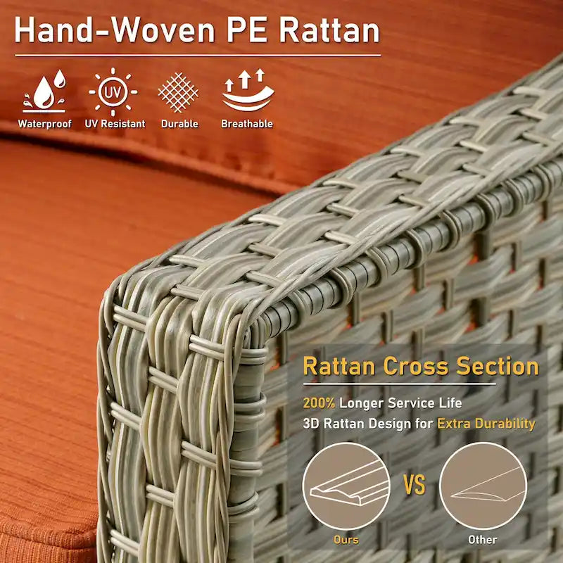 Ensemble de 2 chaises de jardin en rotin tressé à dossier haut - Résine PE tressée à la main - Acier thermolaqué - Coussins inclus