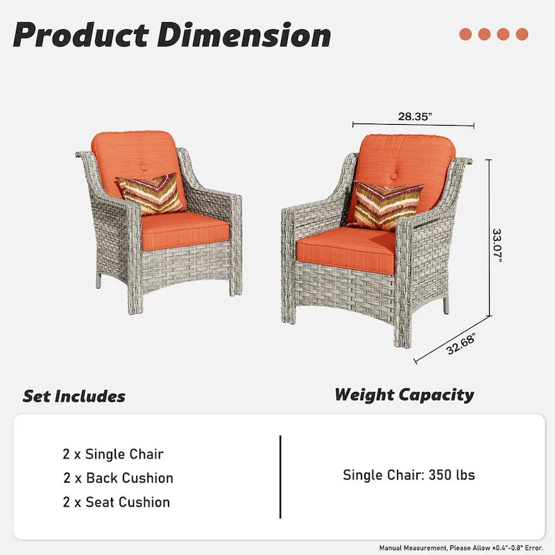 Ensemble de 2 chaises de jardin en rotin tressé à dossier haut - Résine PE tressée à la main - Acier thermolaqué - Coussins inclus