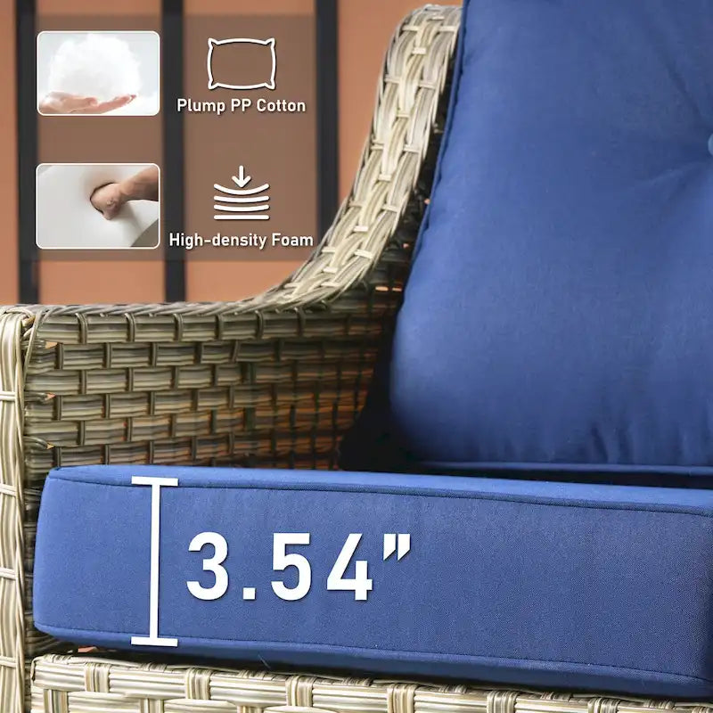 Ensemble de 2 chaises de jardin en rotin tressé à dossier haut - Résine PE tressée à la main - Acier thermolaqué - Coussins inclus