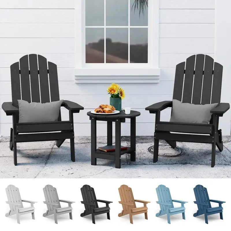 WINSOON 3-Piece All Weather HIPS Outdoor Folding Adirondack Chairs and Table Set