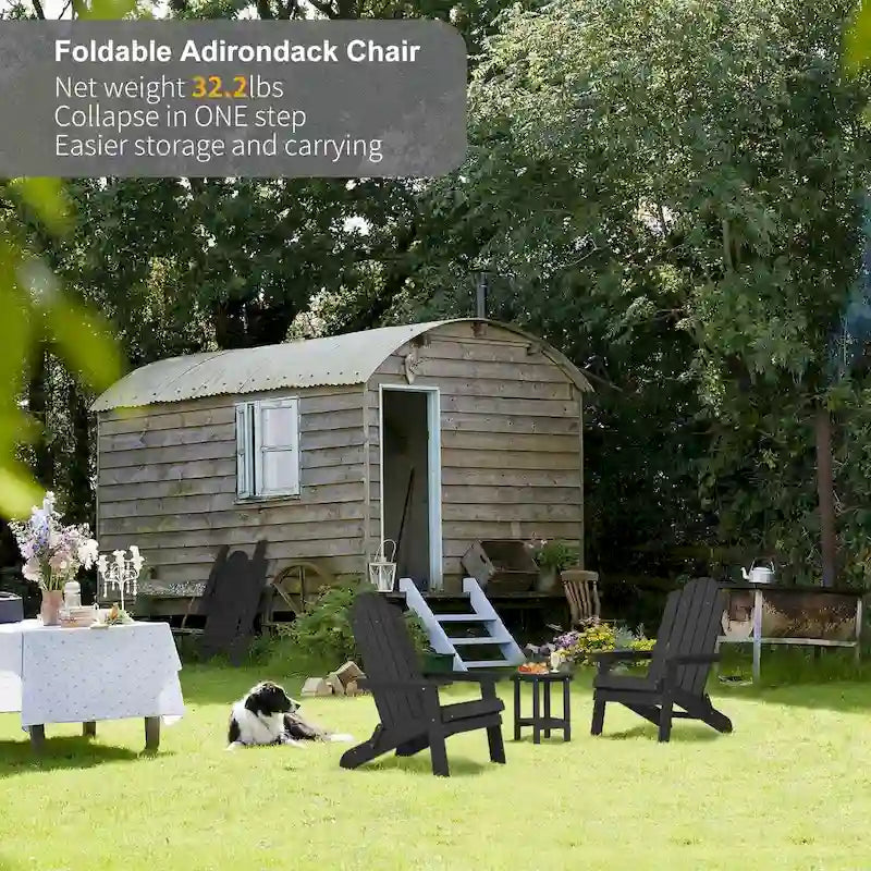 Ensemble de 3 pièces WINSOON HIPS composé d'une chaise Adirondack pliante d'extérieur, résistante aux intempéries et d'une table.