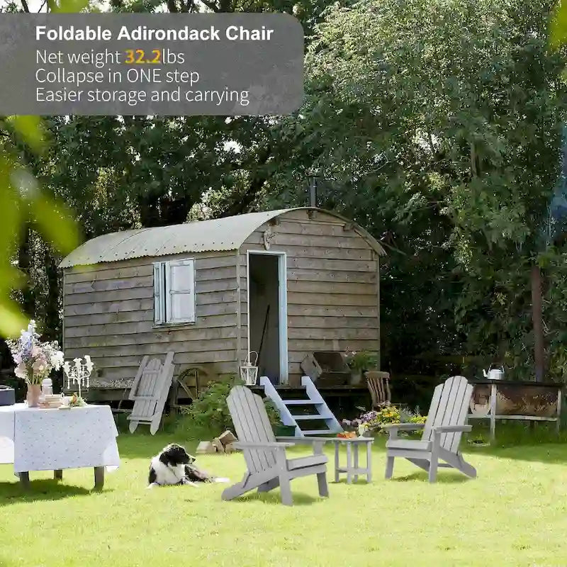 Ensemble de 3 pièces WINSOON HIPS composé d'une chaise Adirondack pliante d'extérieur, résistante aux intempéries et d'une table.