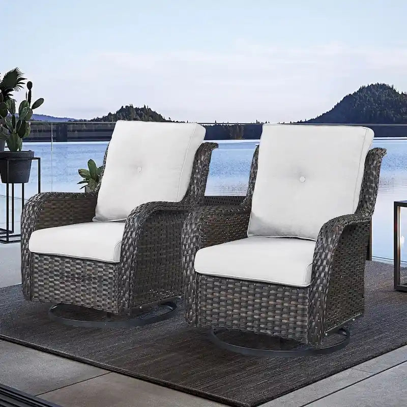 Fauteuils de jardin à bascule en osier Gymojoy avec base pivotante (lot de 2)