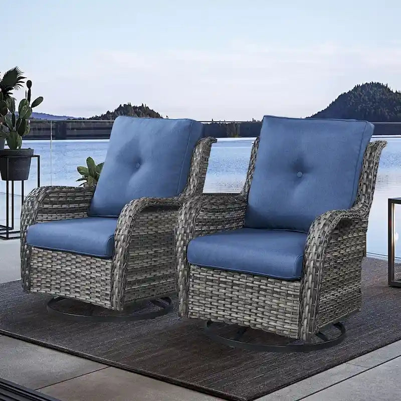 Fauteuils de jardin à bascule en osier Gymojoy avec base pivotante (lot de 2)