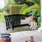 Balançoire de porche en bois d'acajou - Balançoire extérieure résistante aux intempéries - Capacité de 227 kg - Chaînes et accessoires inclus