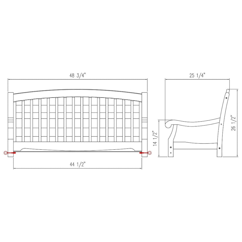Balançoire de porche en bois d'acajou - Balançoire extérieure résistante aux intempéries - Capacité de 227 kg - Chaînes et accessoires inclus