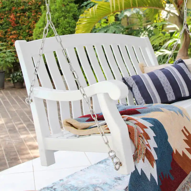 Balançoire de porche en bois d'acajou - Balançoire extérieure résistante aux intempéries - Capacité de 227 kg - Chaînes et accessoires inclus