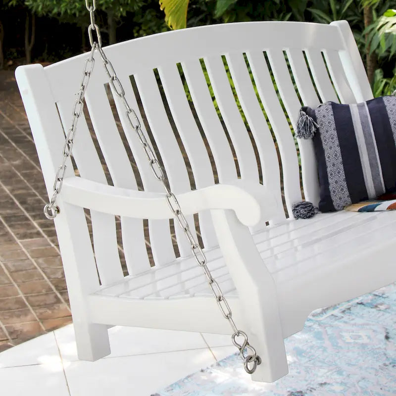 Balançoire de porche en bois d'acajou - Balançoire extérieure résistante aux intempéries - Capacité de 227 kg - Chaînes et accessoires inclus