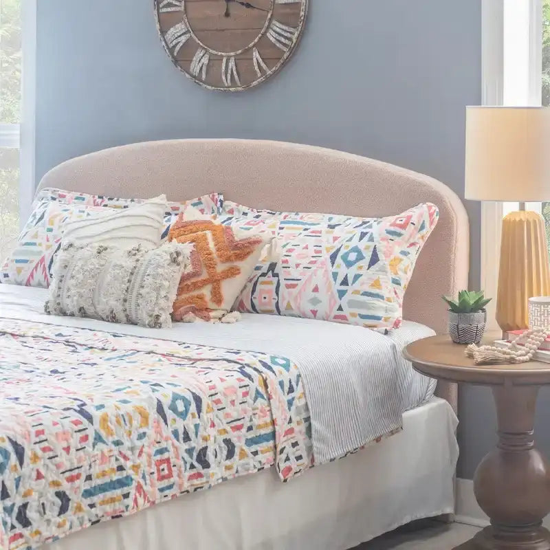 Tête de lit en polaire sherpa - Tons naturels - Revêtement doux - Rembourrage en mousse - Fixation murale ou sur lit - King/Queen