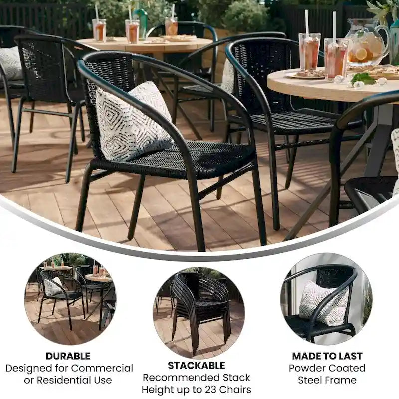 Chaises de terrasse empilables en rotin pour restaurant, utilisables en intérieur et en extérieur (lot de 4)