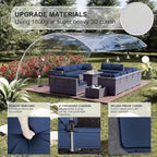 Ensemble de mobilier de jardin 15 pièces avec table foyer - Canapé d'angle en rotin - Chauffage au propane 55 000 BTU - Conception modulaire