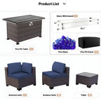 Ensemble de mobilier de jardin 15 pièces avec table foyer - Canapé d'angle en rotin - Chauffage au propane 55 000 BTU - Conception modulaire