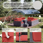 Ensemble de mobilier de jardin 15 pièces avec table foyer - Canapé d'angle en rotin - Chauffage au propane 55 000 BTU - Conception modulaire