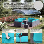 Ensemble de mobilier de jardin 15 pièces avec table foyer - Canapé d'angle en rotin - Chauffage au propane 55 000 BTU - Conception modulaire