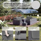 Ensemble de mobilier de jardin 15 pièces avec table foyer - Canapé d'angle en rotin - Chauffage au propane 55 000 BTU - Conception modulaire