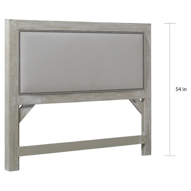 Tête de lit capitonnée - Aspect lin gris - Garniture cloutée - Cadre à onglet - Tailles King/Queen - 100 % polyester