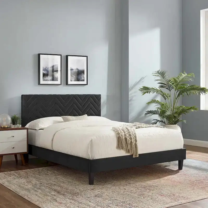 Leah Chevron Tufted Performance Velvet Queen Platform Bed
