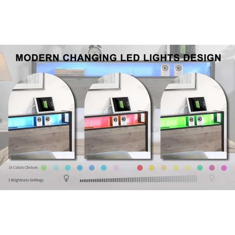 Lit plateforme Queen Size - Tête de lit avec rangement - 4 tiroirs - Bois de pin massif et MDF - Sommier non requis