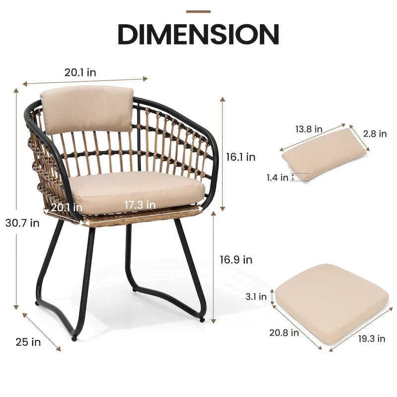 Ensemble de chaises de salle à manger d'extérieur en rotin PE avec coussins