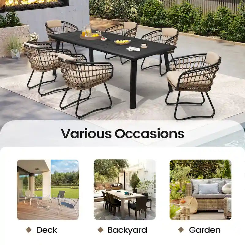 Ensemble de chaises de salle à manger d'extérieur en rotin PE avec coussins