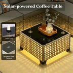 Ensemble de salon de jardin 7 pièces en résine tressée avec foyer extérieur - Table basse solaire à DEL - Résistant aux UV - Coussins d'assise profonds