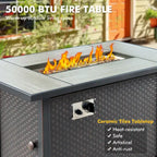 Ensemble de salon de jardin 7 pièces en résine tressée avec foyer extérieur - Table basse solaire à DEL - Résistant aux UV - Coussins d'assise profonds