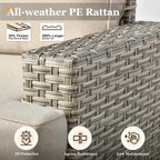 Ensemble de salon de jardin 7 pièces en résine tressée avec foyer extérieur - Table basse solaire à DEL - Résistant aux UV - Coussins d'assise profonds