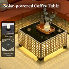 Ensemble de salon de jardin 7 pièces en résine tressée avec foyer extérieur - Table basse solaire à DEL - Résistant aux UV - Coussins d'assise profonds