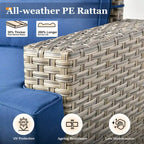 Ensemble de salon de jardin 7 pièces en résine tressée avec foyer extérieur - Table basse solaire à DEL - Résistant aux UV - Coussins d'assise profonds