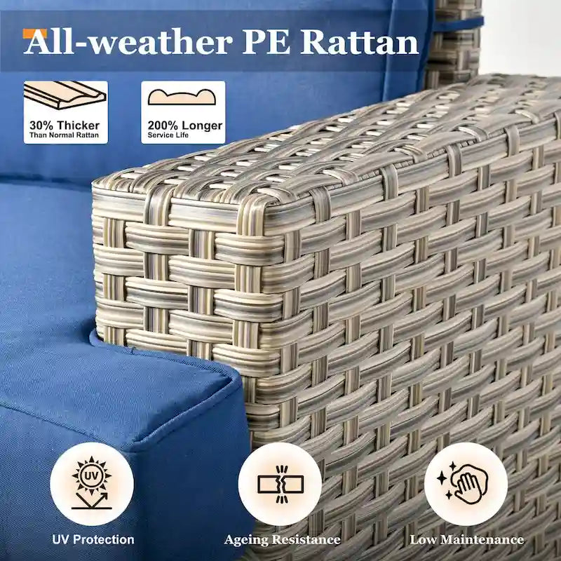 Ensemble de salon de jardin 7 pièces en résine tressée avec foyer extérieur - Table basse solaire à DEL - Résistant aux UV - Coussins d'assise profonds