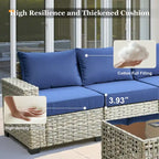 Ensemble de salon de jardin 7 pièces en résine tressée avec foyer extérieur - Table basse solaire à DEL - Résistant aux UV - Coussins d'assise profonds