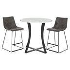 Ensemble de salle à manger 3 pièces avec table haute - Table ronde de 91 cm - 2 tabourets en similicuir - Style moderne du milieu du siècle - Noir mat