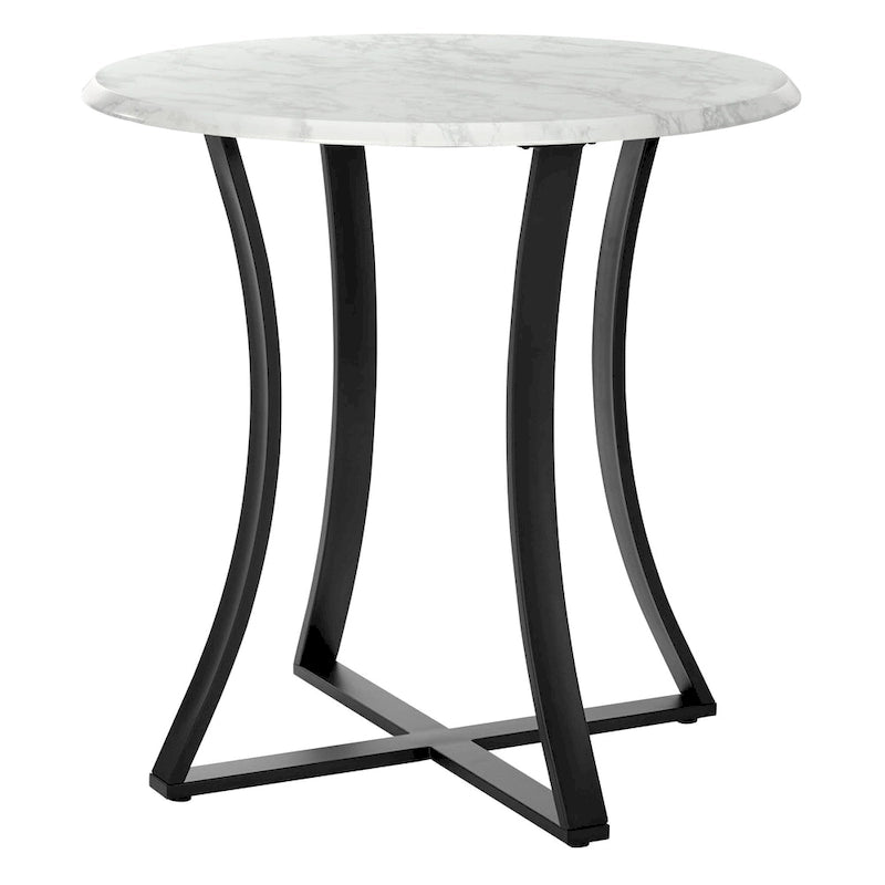 Ensemble de salle à manger 3 pièces avec table haute - Table ronde de 91 cm - 2 tabourets en similicuir - Style moderne du milieu du siècle - Noir mat
