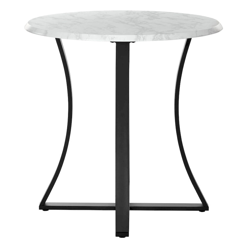 Ensemble de salle à manger 3 pièces avec table haute - Table ronde de 91 cm - 2 tabourets en similicuir - Style moderne du milieu du siècle - Noir mat