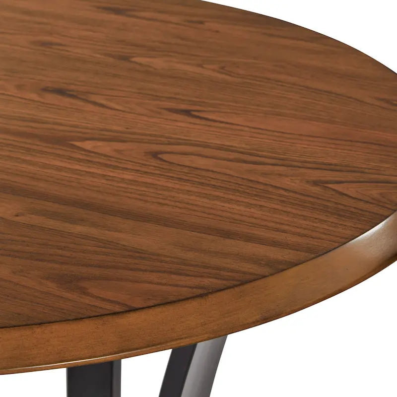 Ensemble de salle à manger 3 pièces avec table haute - Table ronde de 91 cm - 2 tabourets en similicuir - Style moderne du milieu du siècle - Noir mat