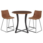 Ensemble de salle à manger 3 pièces avec table haute - Table ronde de 91 cm - 2 tabourets en similicuir - Style moderne du milieu du siècle - Noir mat