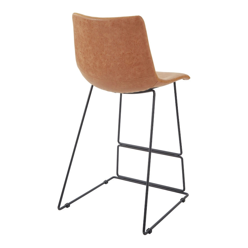 Ensemble de salle à manger 3 pièces avec table haute - Table ronde de 91 cm - 2 tabourets en similicuir - Style moderne du milieu du siècle - Noir mat