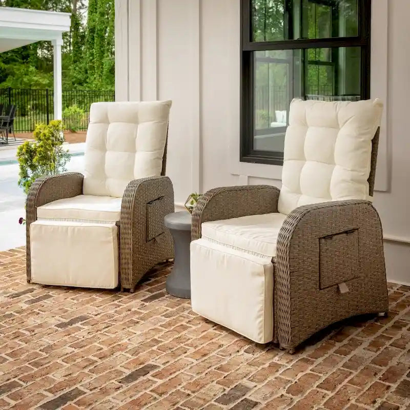 Indoor/Outdoor Wicker Rattan Recliner with Flip-Up Side Table