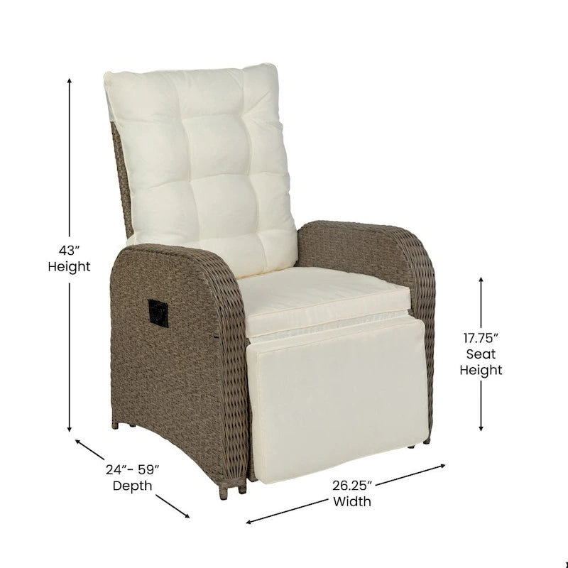 Fauteuil inclinable en rotin tressé pour intérieur/extérieur avec table d'appoint rabattable