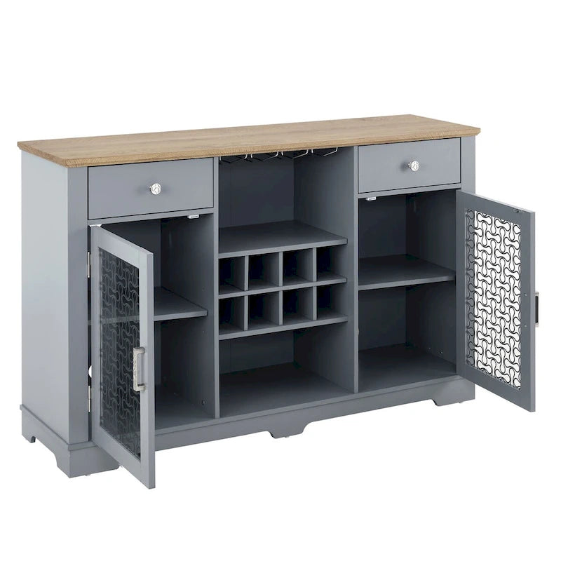 Buffet à 2 tiroirs - Élégant meuble à portes vitrées - Étagères réglables - Rangement pour cuisine/salon/salle à manger