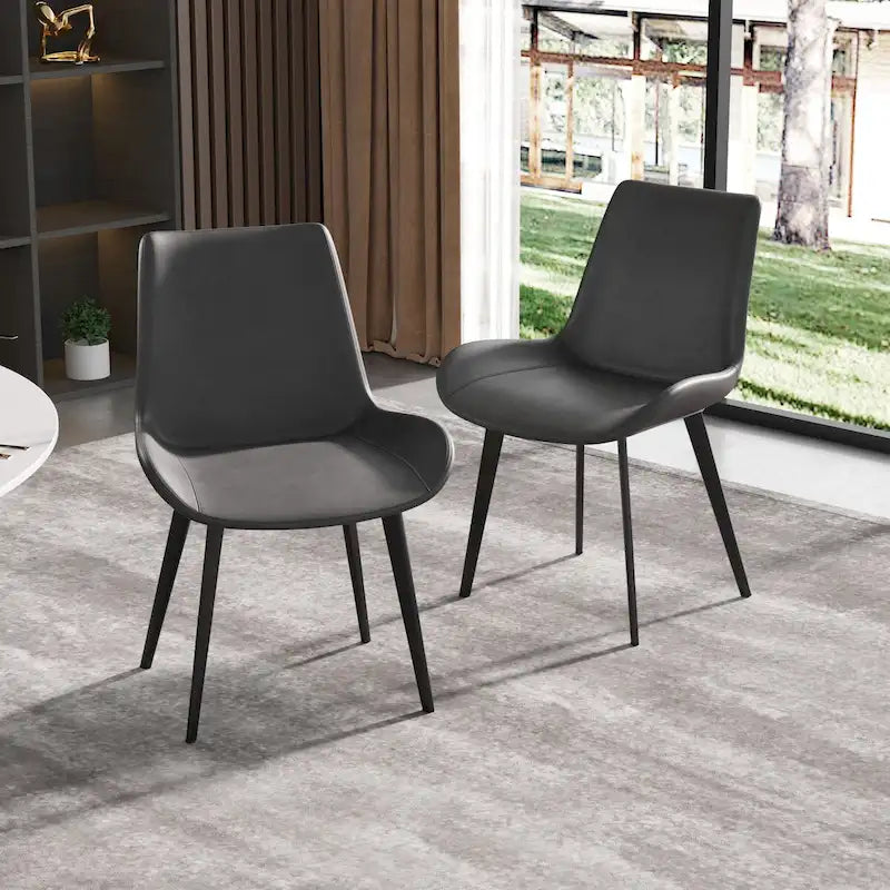 Chaises de salle à manger marron style milieu du siècle - Lot de 2 - Revêtement en similicuir - Design rétro en forme de coquille - Mousse haute densité